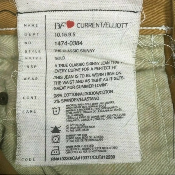 24 CROPPED PATTERNED MUSTARD & WHITE DVF ❤️s Current/Elliott Jeans - Picture 8 of 8